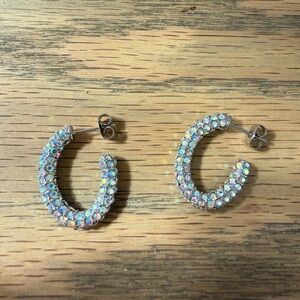 Siver Crystal Rhinestones extremely sparkly hoop earrings The Danbury Mint